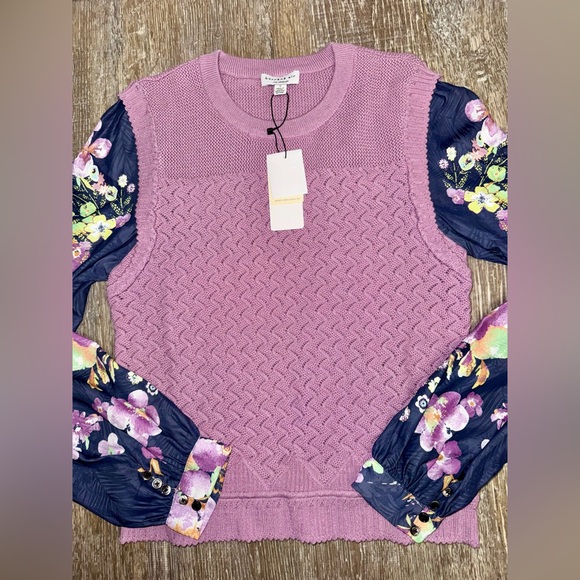 NWT Current Air Purple Mauve Textured Sweater W/ Floral Blouse Sleeves - Picture 3 of 6